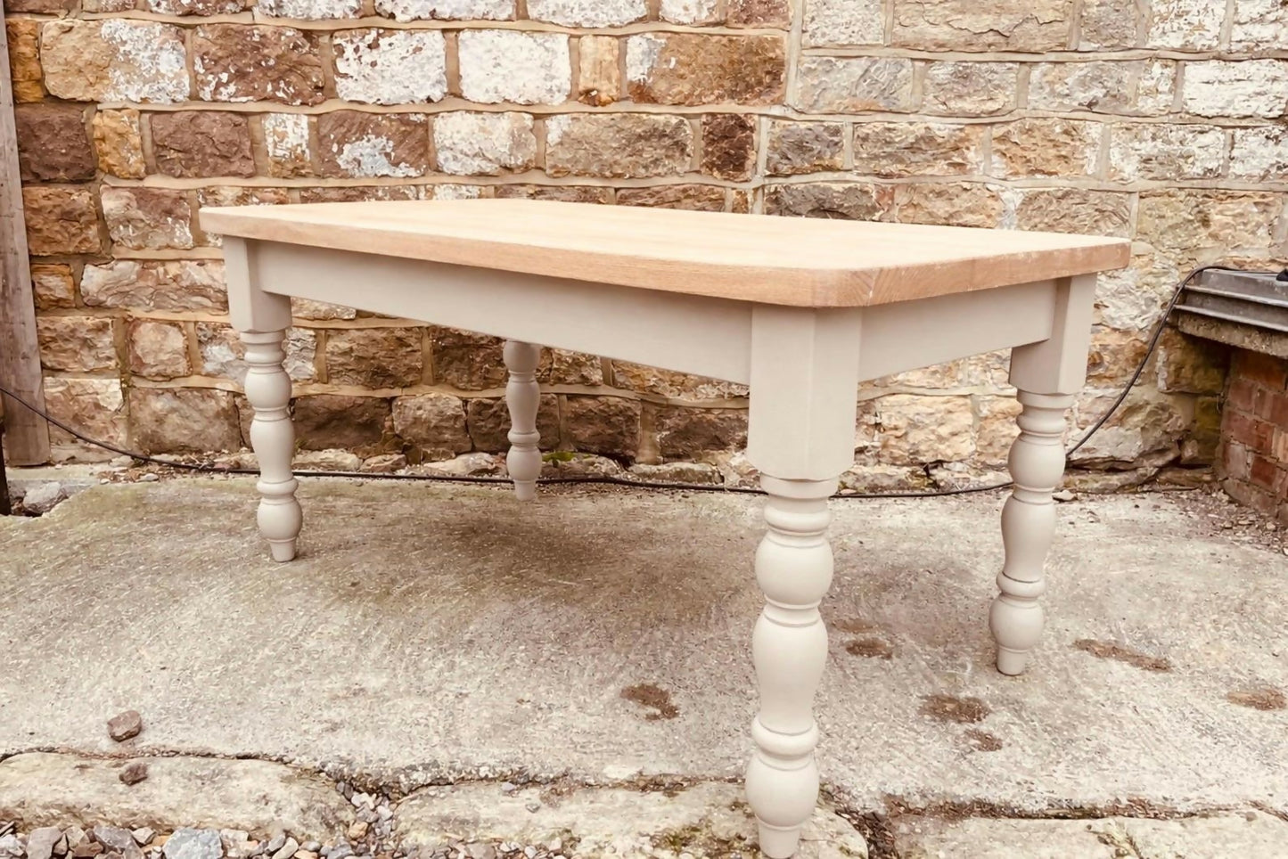 Handcrafted Farmhouse Dining Table | Sanded Solid Wood Top | Neutral Painted Base | Country Kitchen Table
