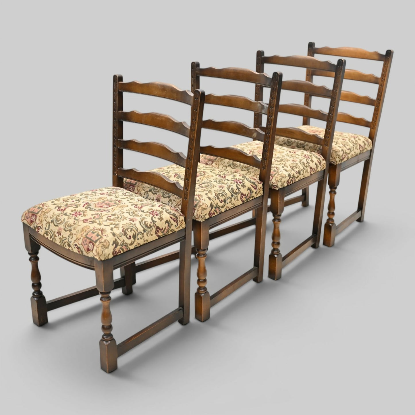 4 Old Charm Oak Dining Chairs Ladderback Tudor Fabric Light Oak FREE UK Delivery