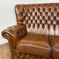 Vintage Brown Leather Button Back Chesterfield Two-Seater Settee