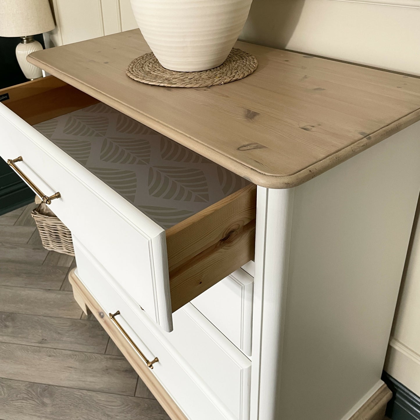 White Chest of Drawers Solid Wood | Hand Painted Vintage Dresser | Rustic Wood Top Bedroom Furniture | Modern Farmhouse Storage