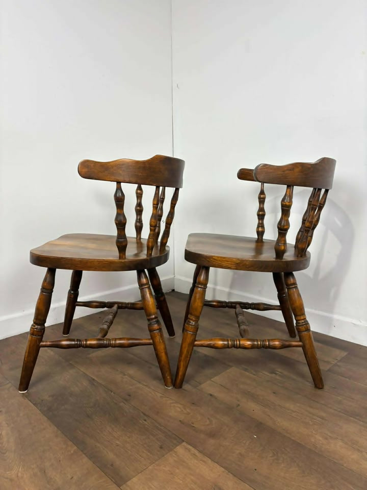 Pair of Oak Tub Style Spindle Back Chairs