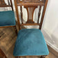 Set of Six Edwardian Carved Oak Dining Chairs –with Teal Upholstery