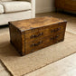 Handmade Vintage Coffee Table, Rustic Drawer Chest, Bridle Leather, English Steamer Style, Solid Hardwood