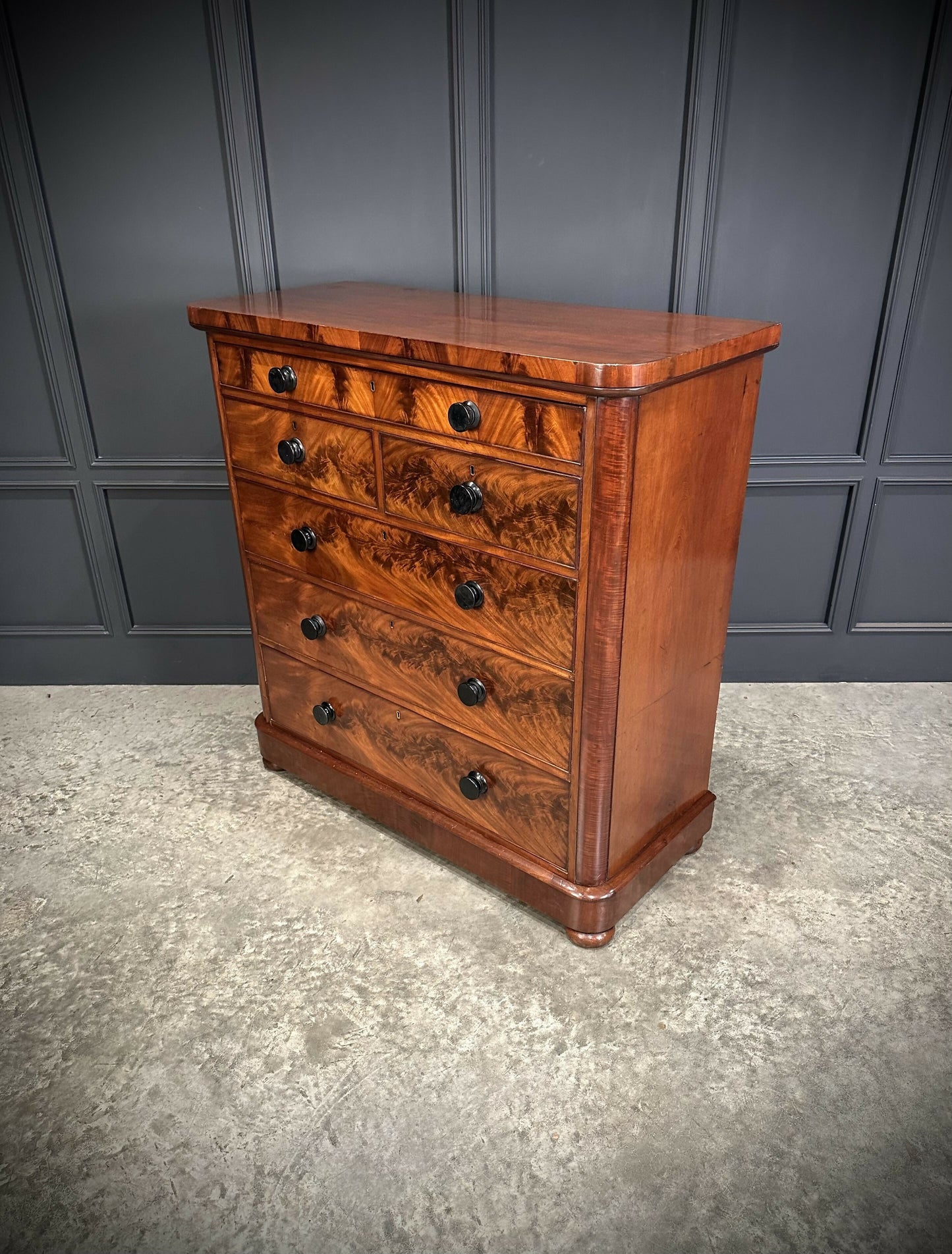 Large Vintage Victorian Tallboy Flame Mahogany Chest Of Drawers