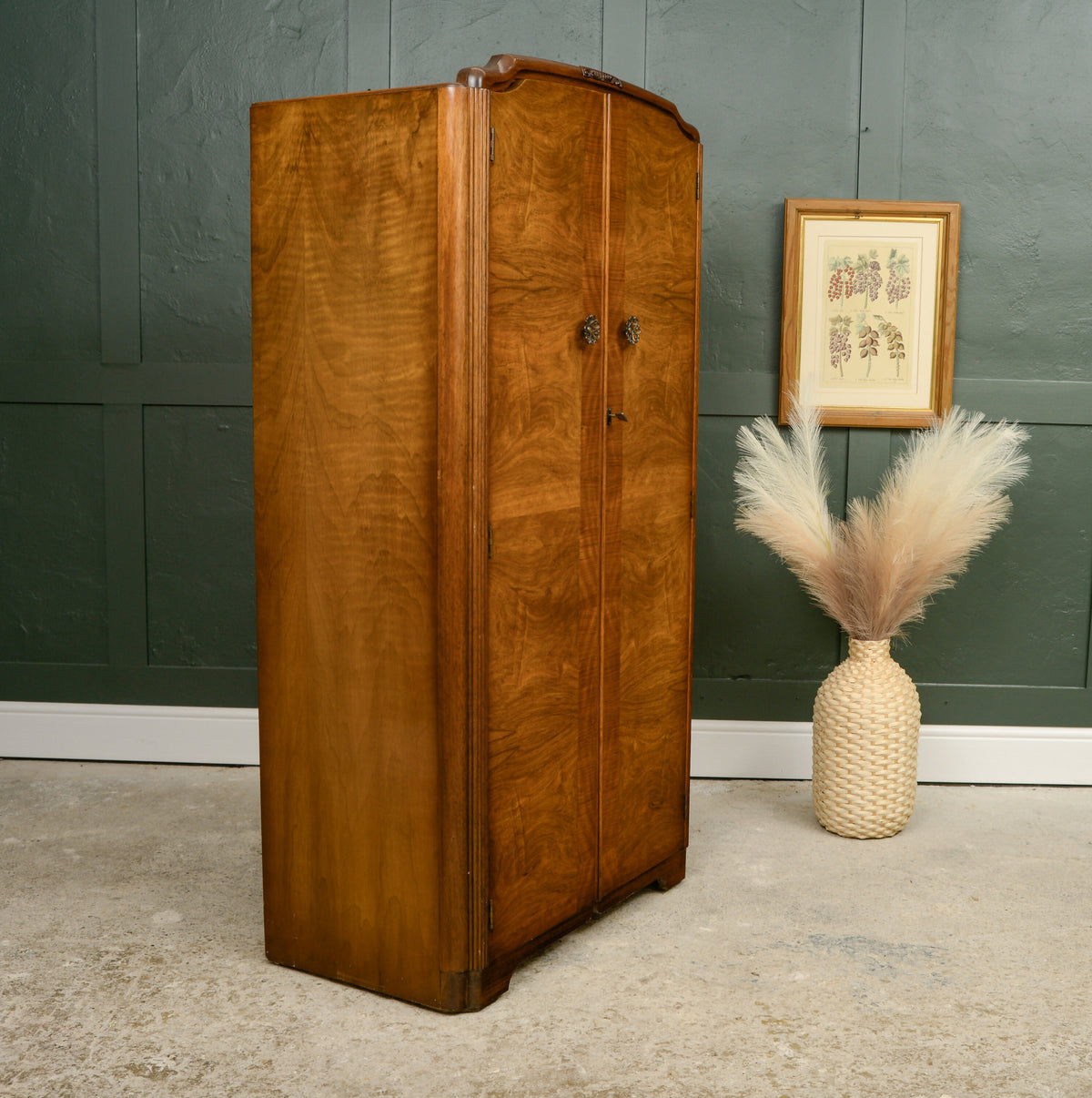 Art Deco Style Walnut Gentlemans Wardrobe - 1960s