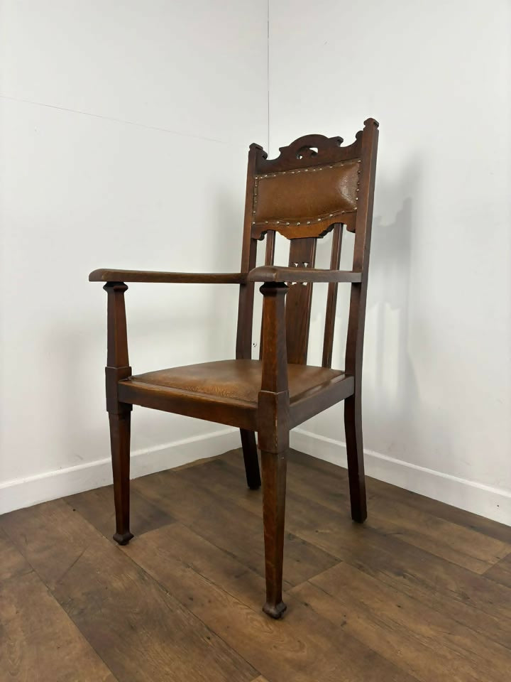 Edwardian Oak Art Nouveau Style Armchair