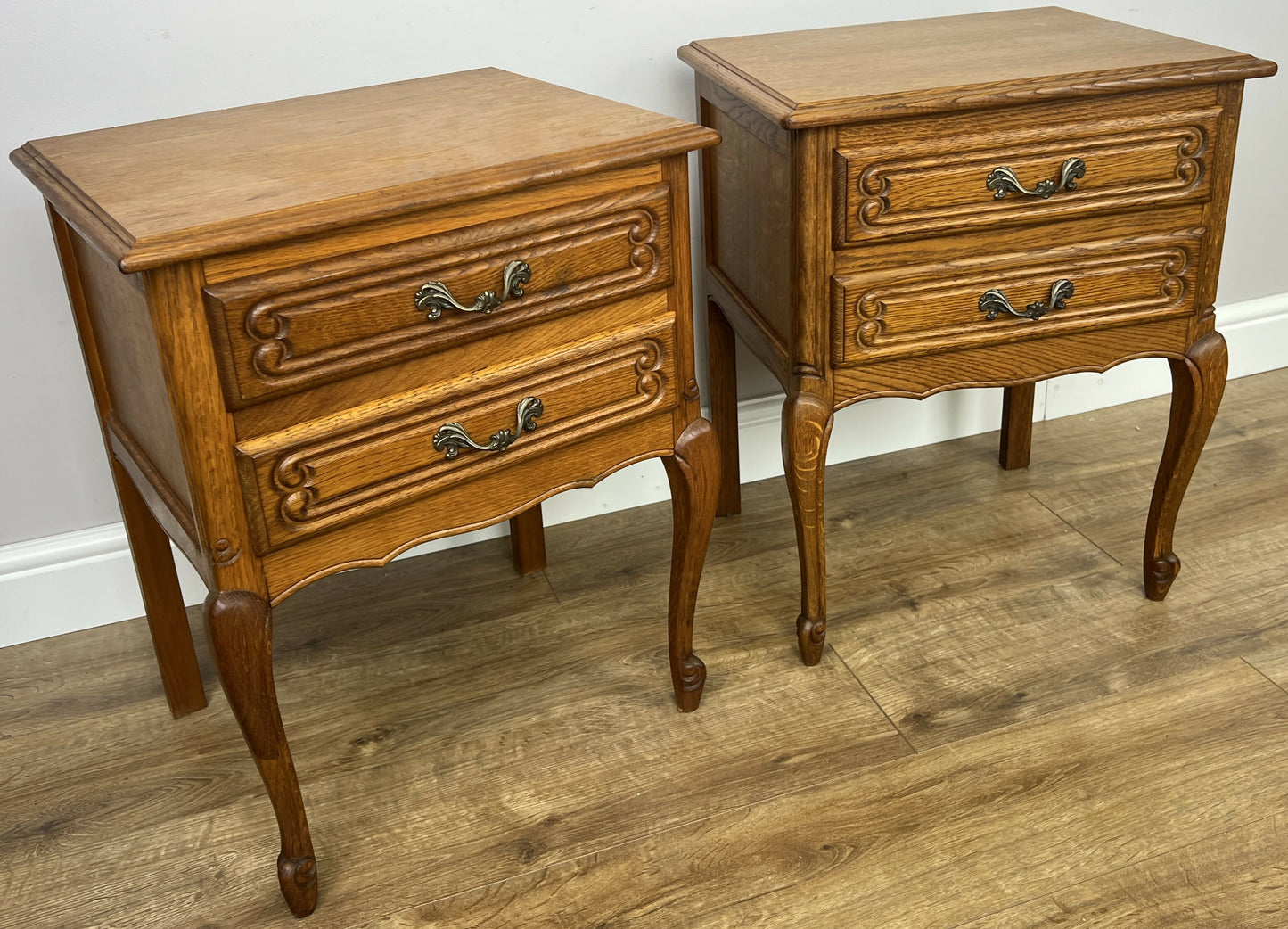 Pair of Bedside Tables Vintage French Louis Oak Nightstands Cabinets LOT 6350