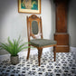 Victorian Side or Hall Chair Carved Back in Solid Oak with Green and Gold Fabric