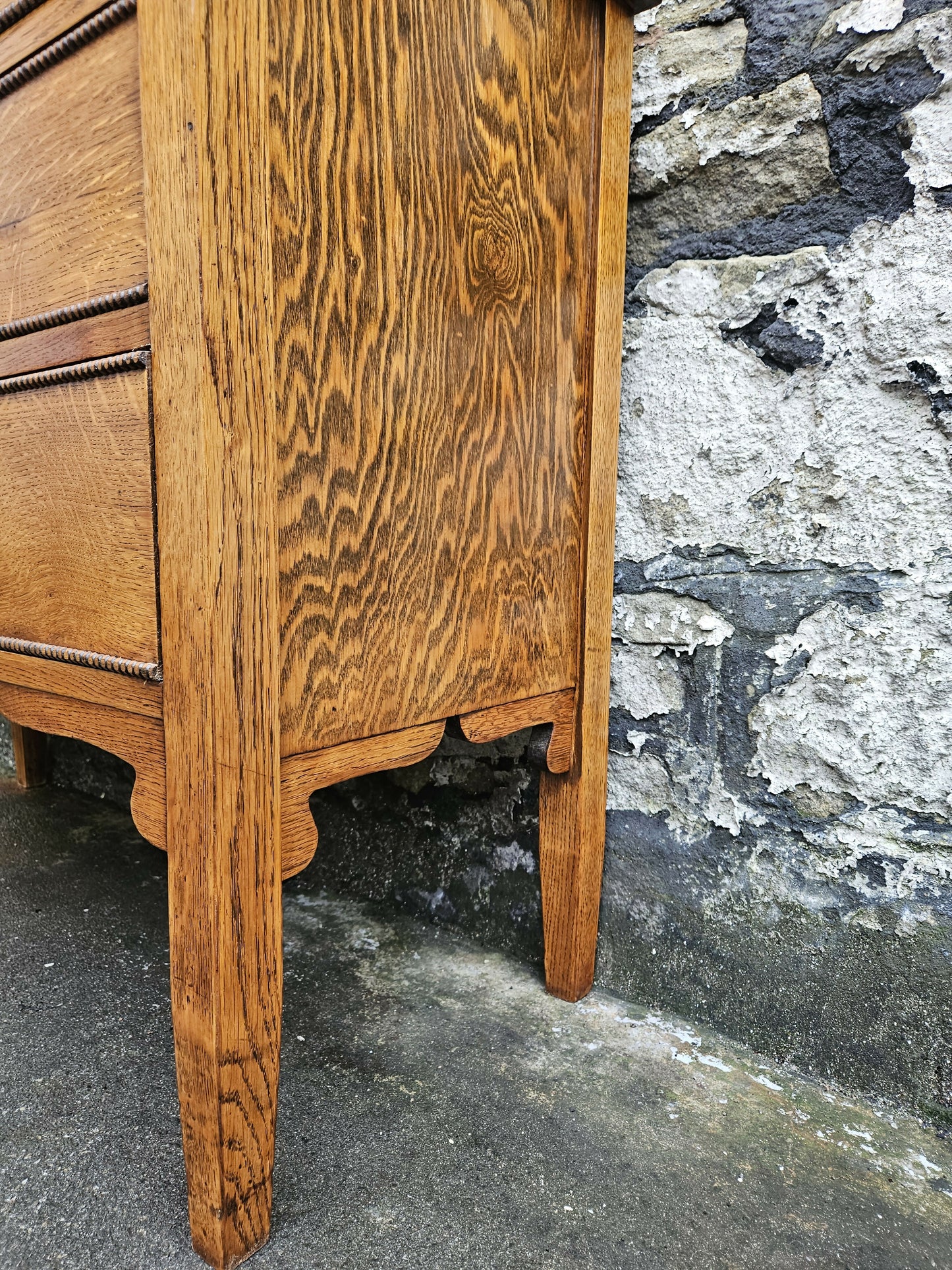 Vintage Oak Tallboy Chest of Drawers: Antique Cabinet with Detailing Four Drawer