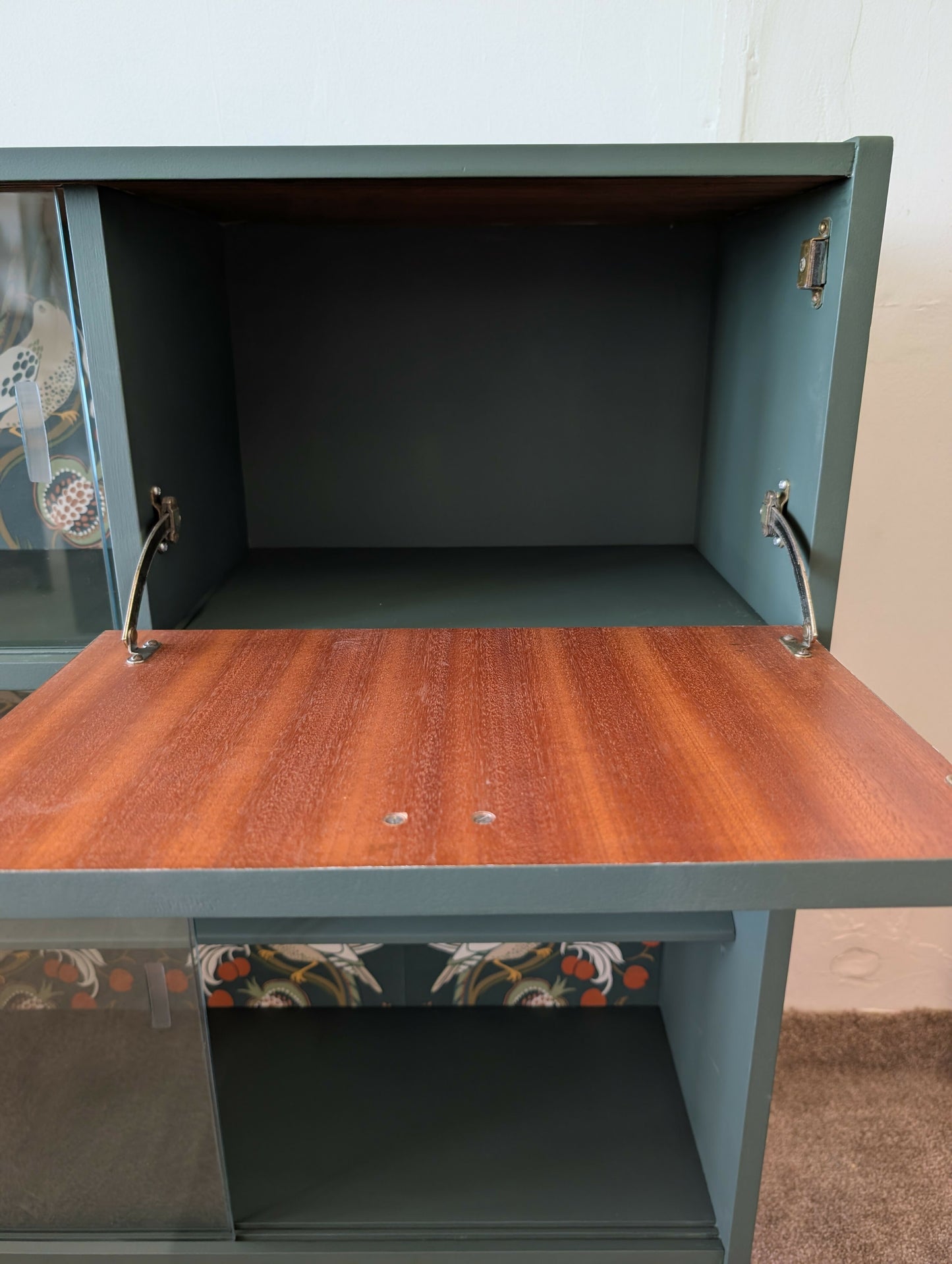 Mid Century Nathan Cocktail Cabinet /.Glass Door Bookcase