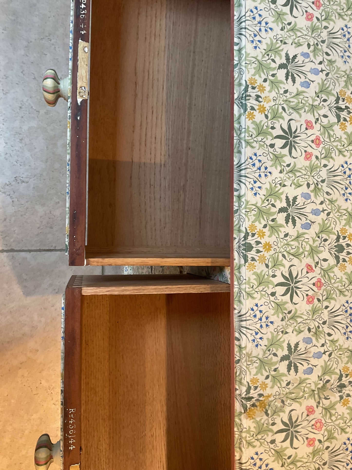 Antique chest of drawers covered in William Morris decoupage. With hand painted handles.