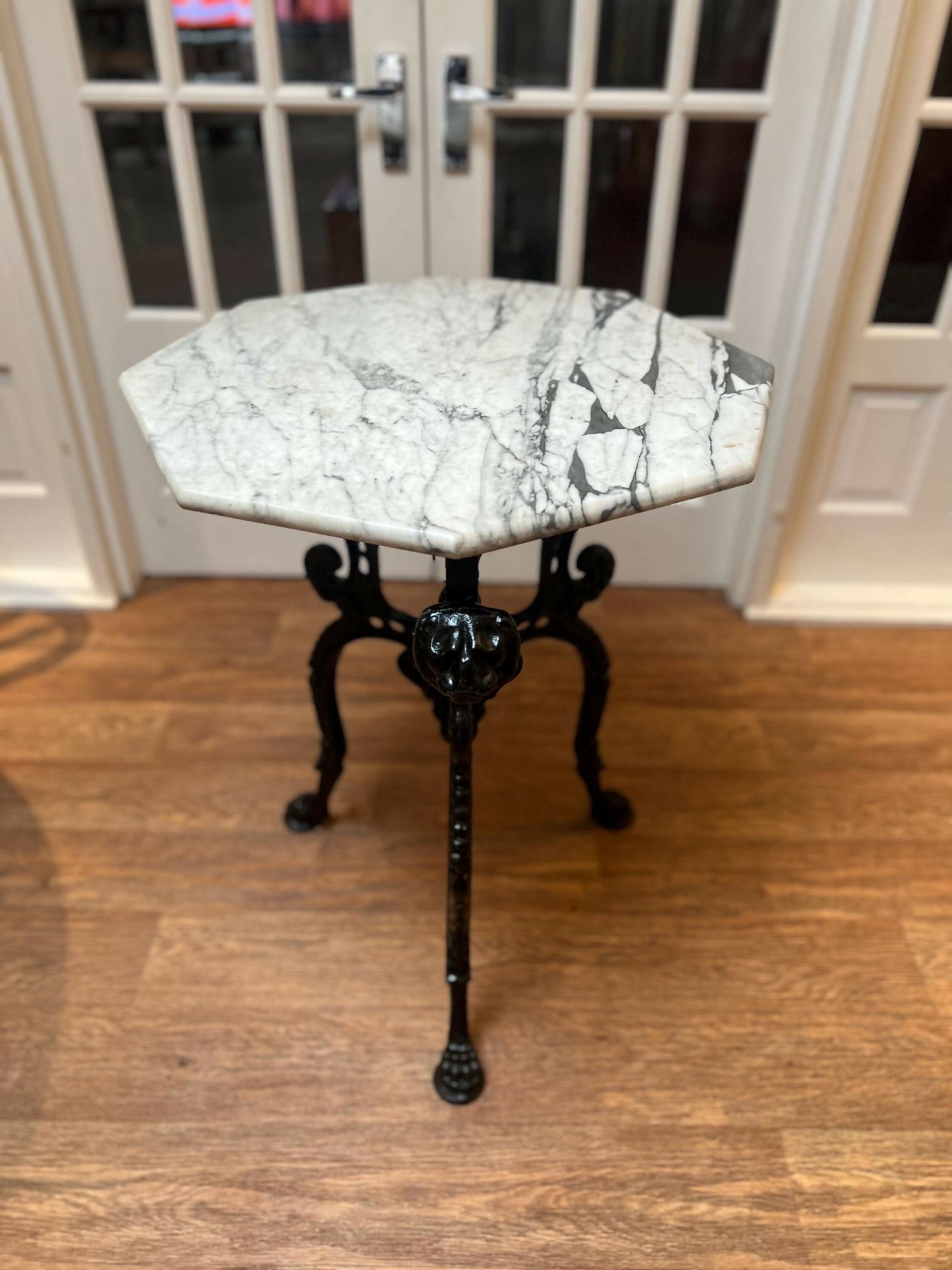 Cast Iron Lions Head Table with Marble Top