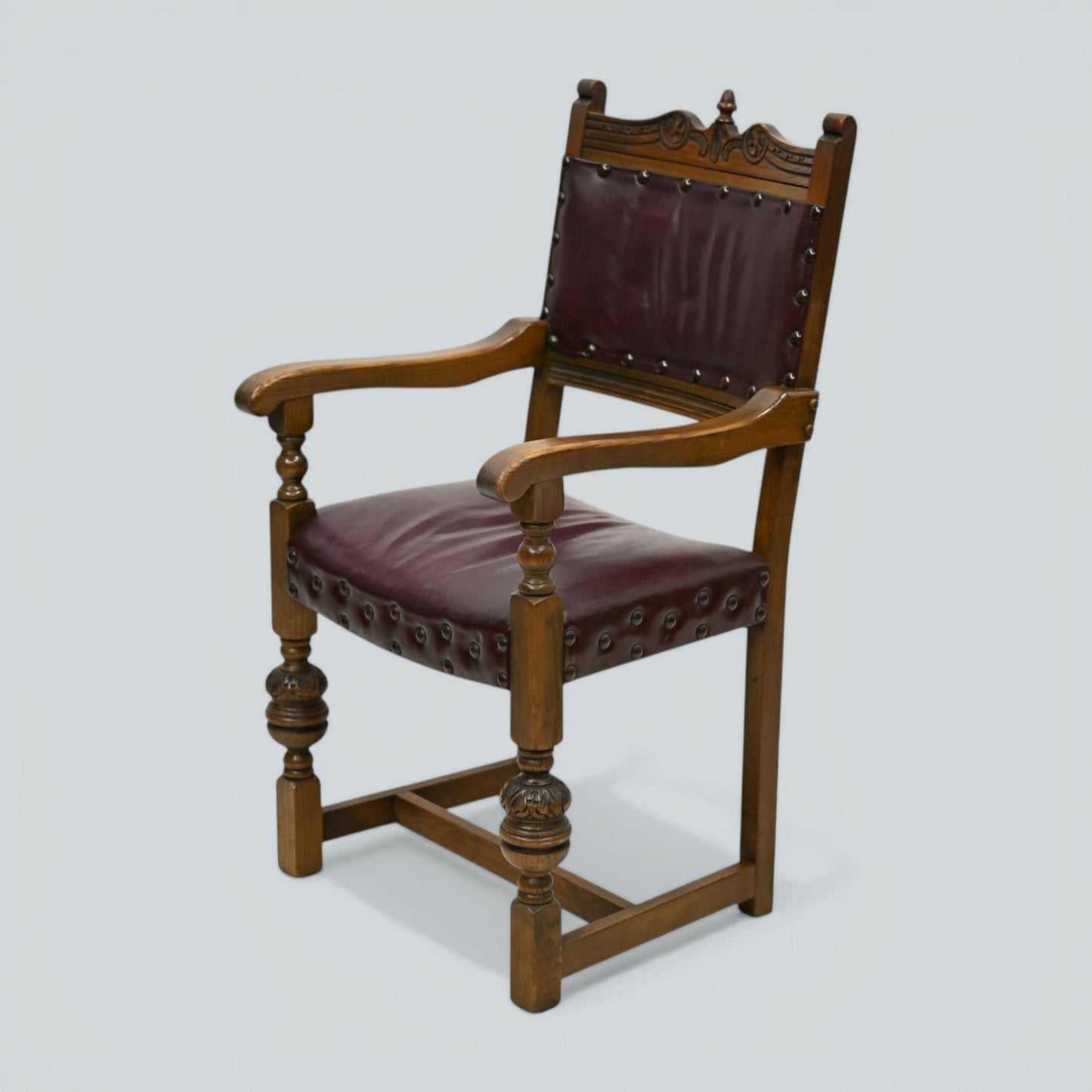 6 Old Charm Dining Chairs Studded Leather Seats/Backs Light Oak FREE UK Delivery