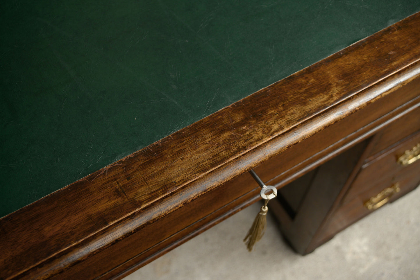 Victorian Oak Pedestal Desk with Full Width Drawer & Green Top