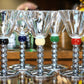 Six Art Deco Cocktail Martini Glasses on Chrome Stems with Coloured Accent Ball