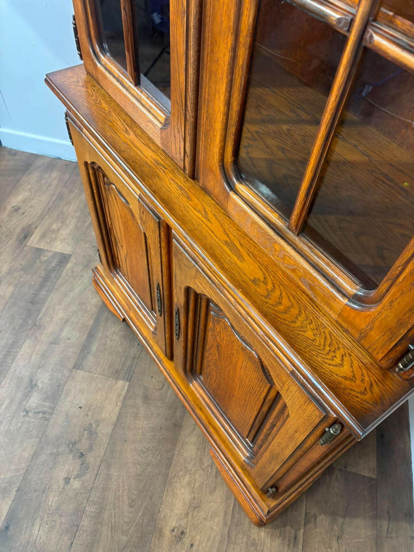 Modern Reproduction Glazed Oak Bookcase