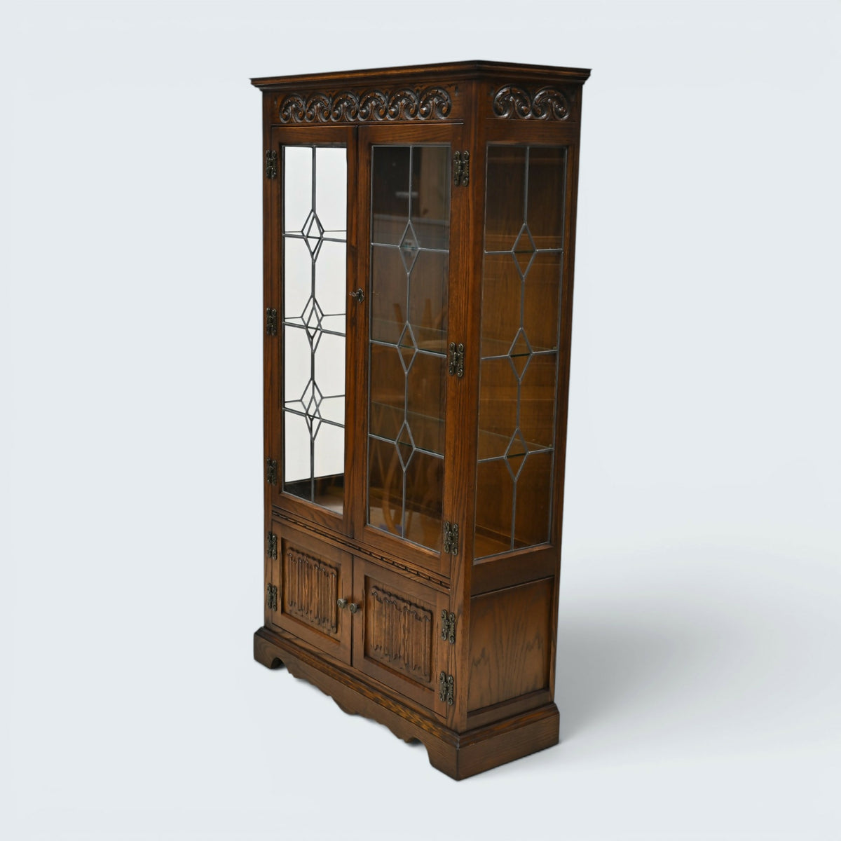 Old Charm Display Cabinet 3 Glass Shelves Tudor Cupboard #2155 FREE UK Delivery