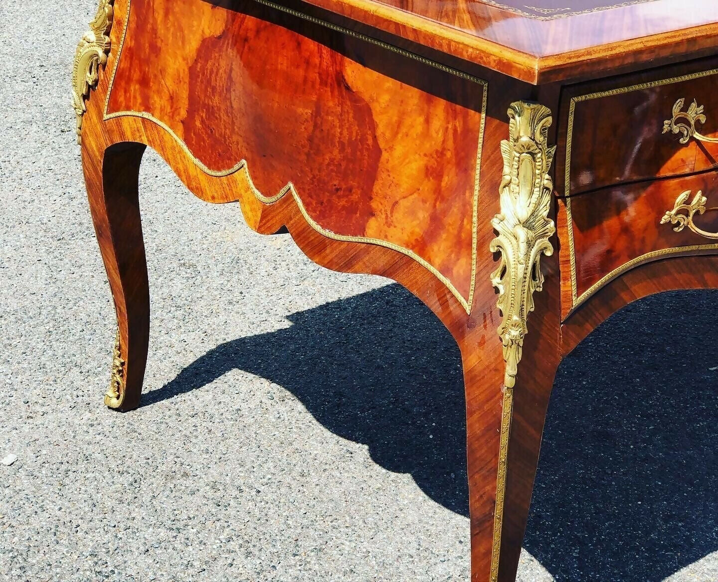 French Empire Style Large Inlaid Kingswood Desk With Brass Decoration