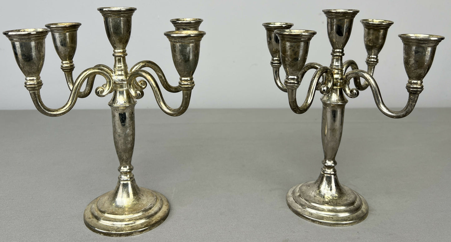 Pair of Candelabras Vintage French Style Metal Five Arm Candle Holders LOT 6482