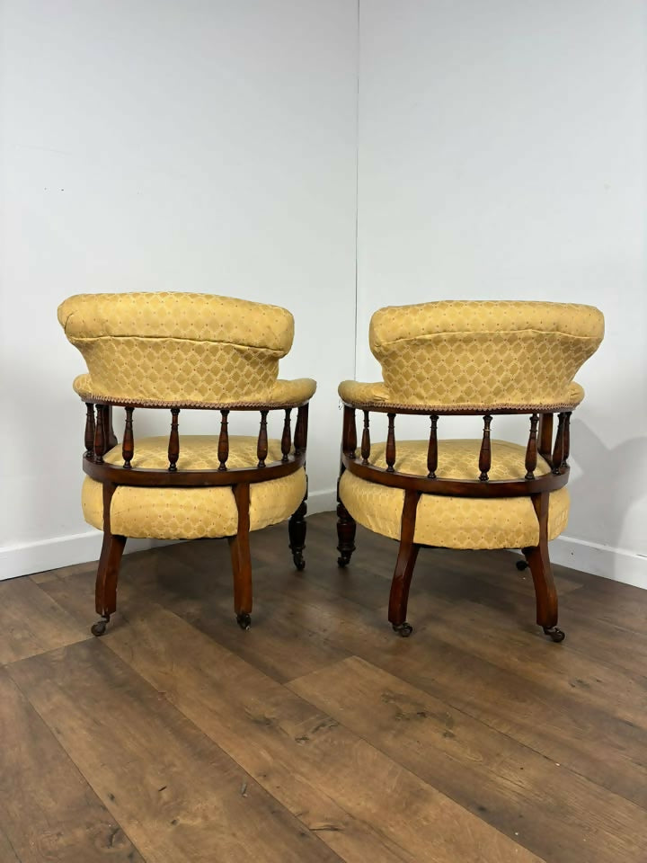 Pair of Edwardian Mahogany Upholstered Tub Chairs