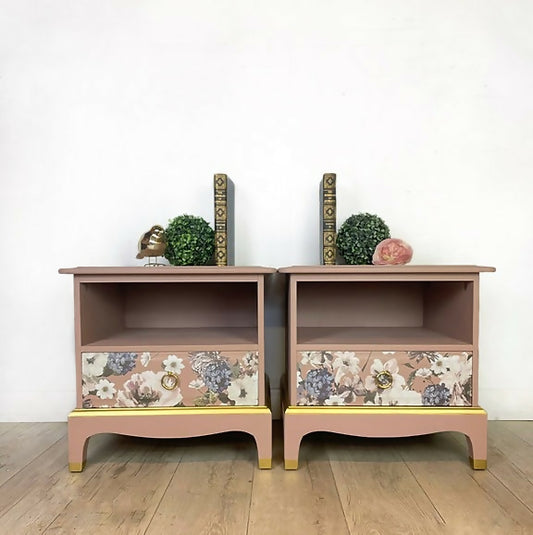Stag Bedside Tables in Floral and Pink