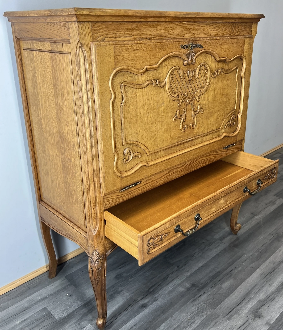 Cabinet Vintage French Louis XVI Oak Cupboard Carved Nightstand LOT 24347