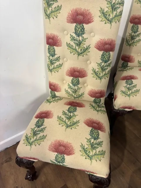 Set Of Six Victorian Style Upholstered Dining Chairs On Claw & Ball Feet