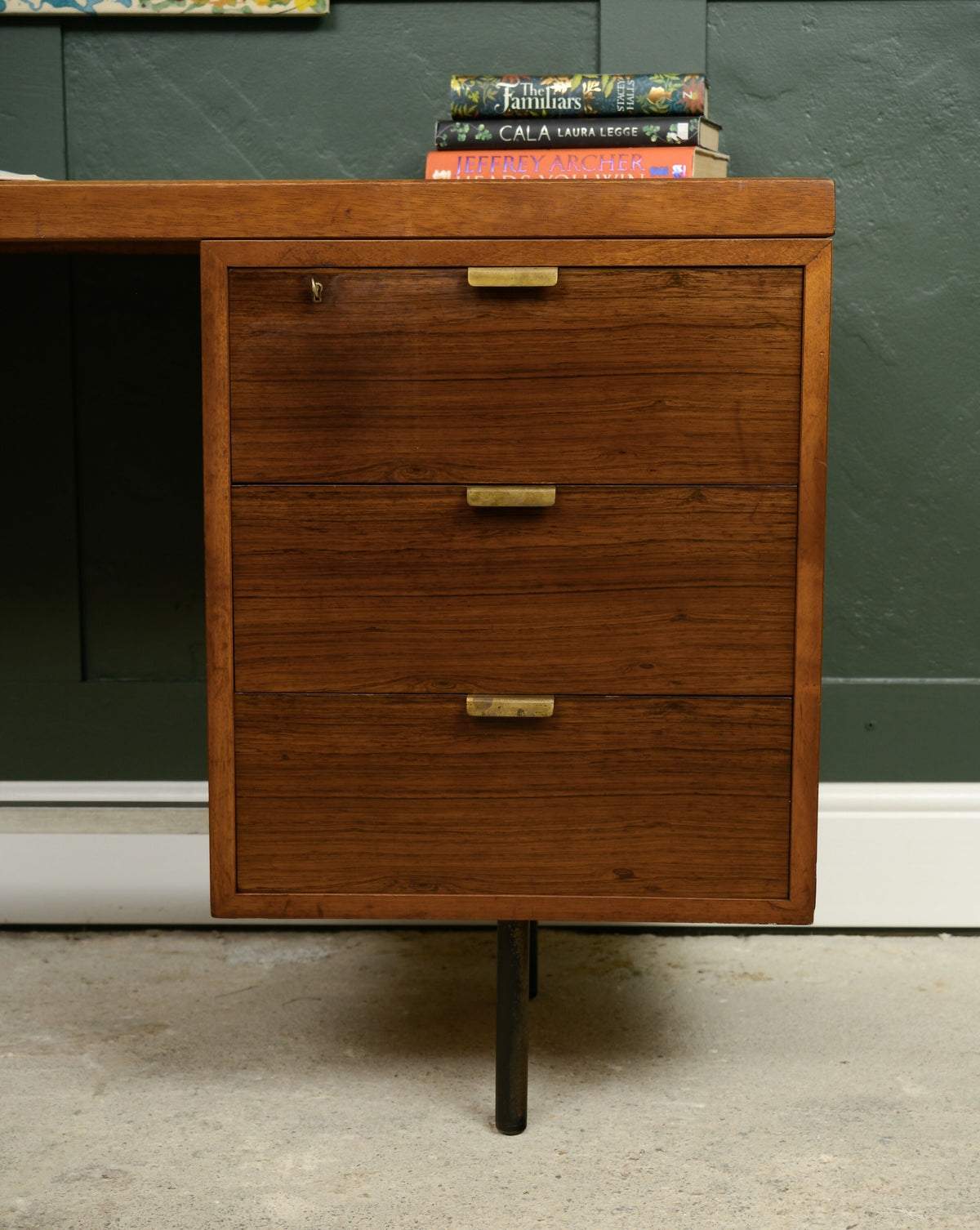 Mid Century Teak Office Desk with Black Top - Danish?