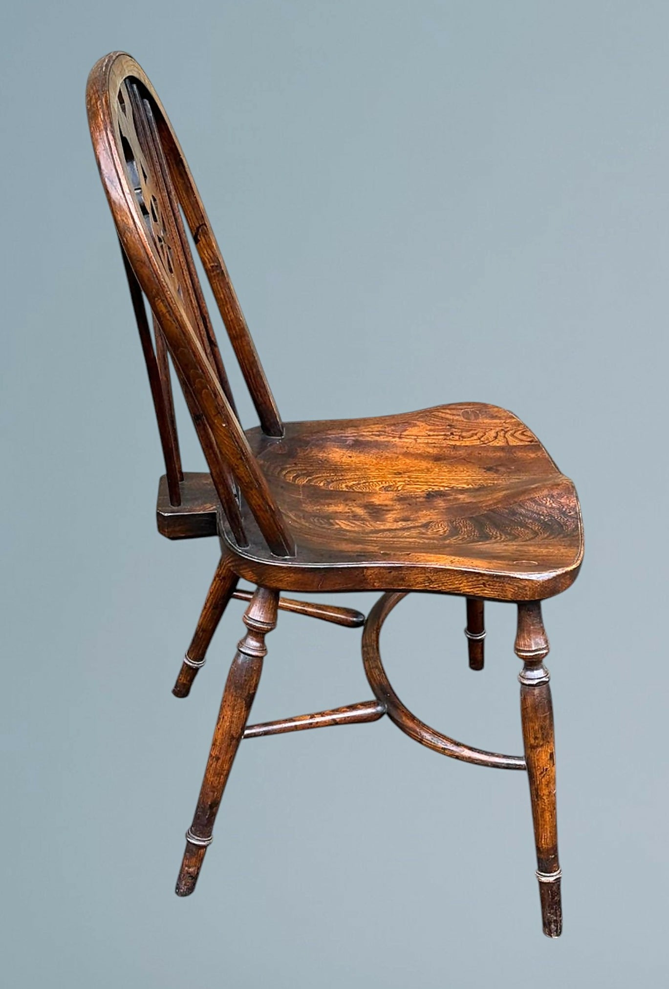 Set of Four Elm Wheel Back Windsor Chairs