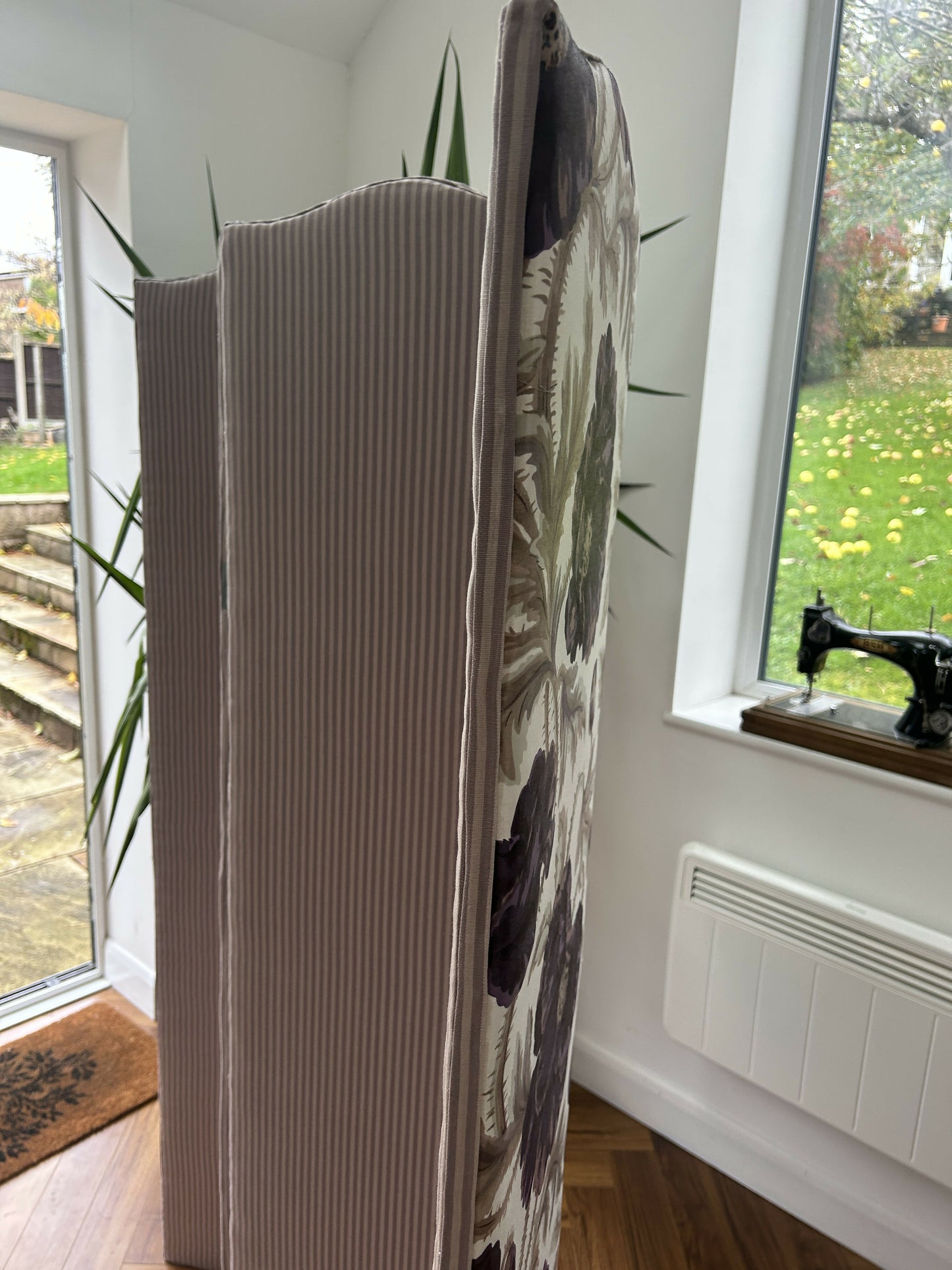 Vintage Reupholstered four- panel Room Divider/ Dressing Screen in Bernard Nevill Fabric