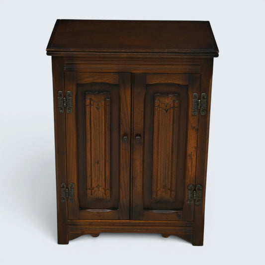 Old Charm Linenfold Cupboard Bedside Cabinet 2 Door Tudor Brown FREE DELIVERY*