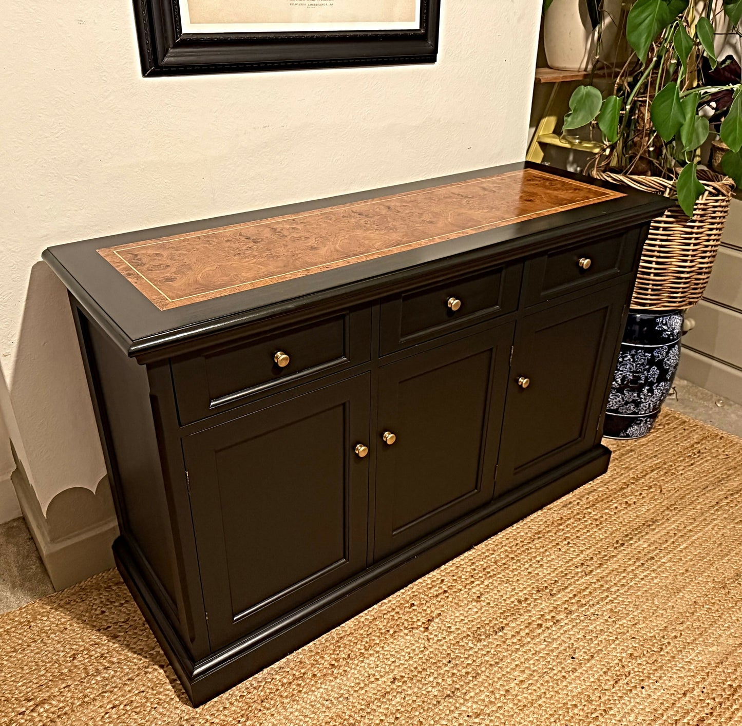 Newly refurbished sideboard solid wood black wood top