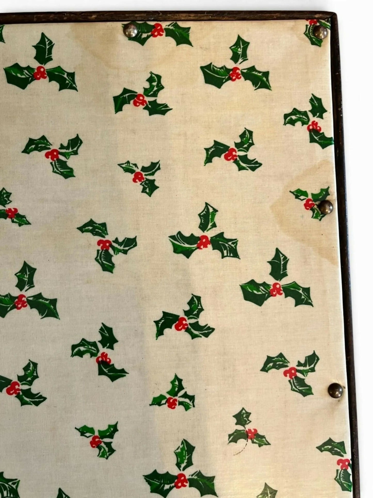 Vintage Folding Table with Holly Pattern | Rustic Wooden Accent Table