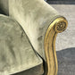 French Louis XVI Style Neoclassical Suede Leather Armchair With Gold Gilt Frame