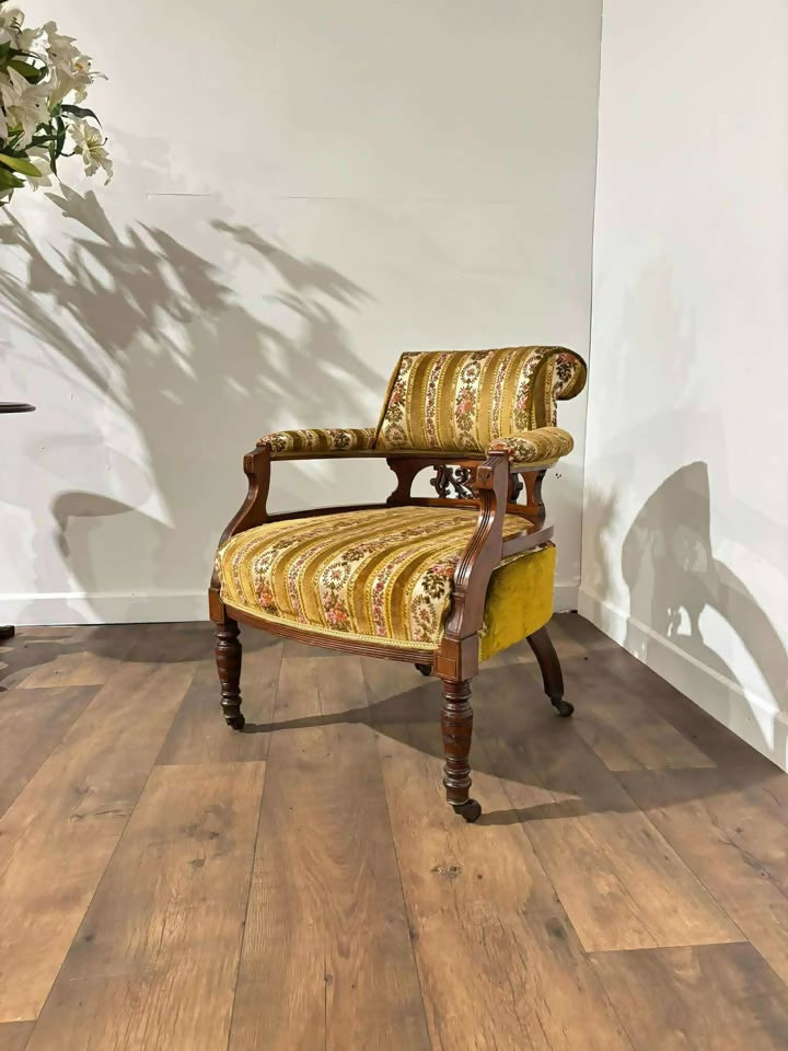 Edwardian Upholstered Walnut Tub Chair