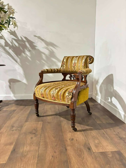 Edwardian Upholstered Walnut Tub Chair