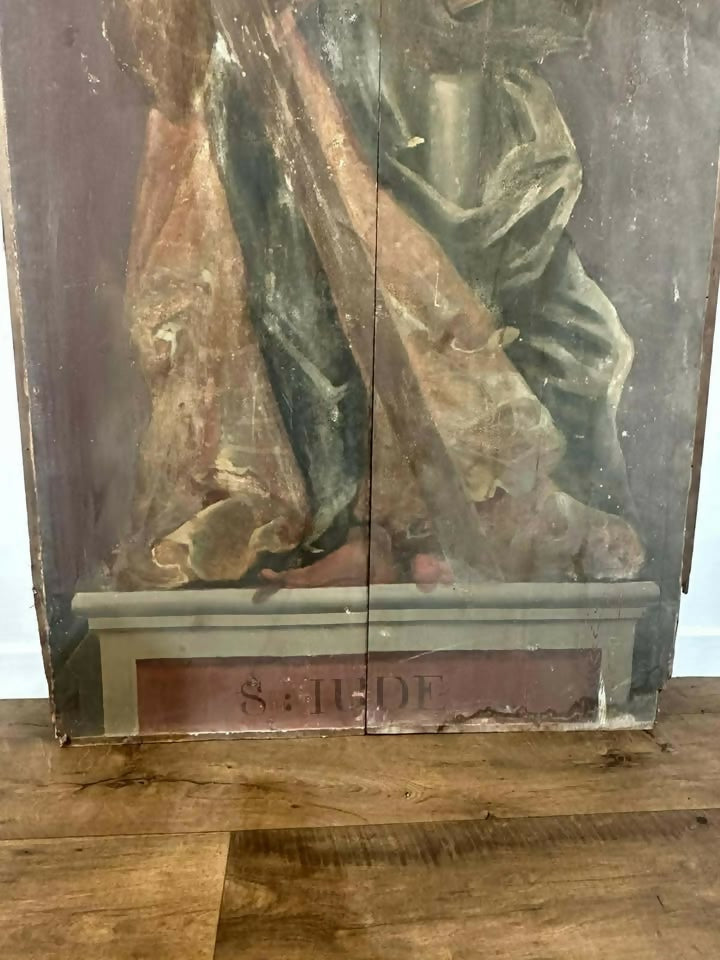 17/18th Century Polychrome Painted Pine Ecclesiastical Panel Depicting St Jude
