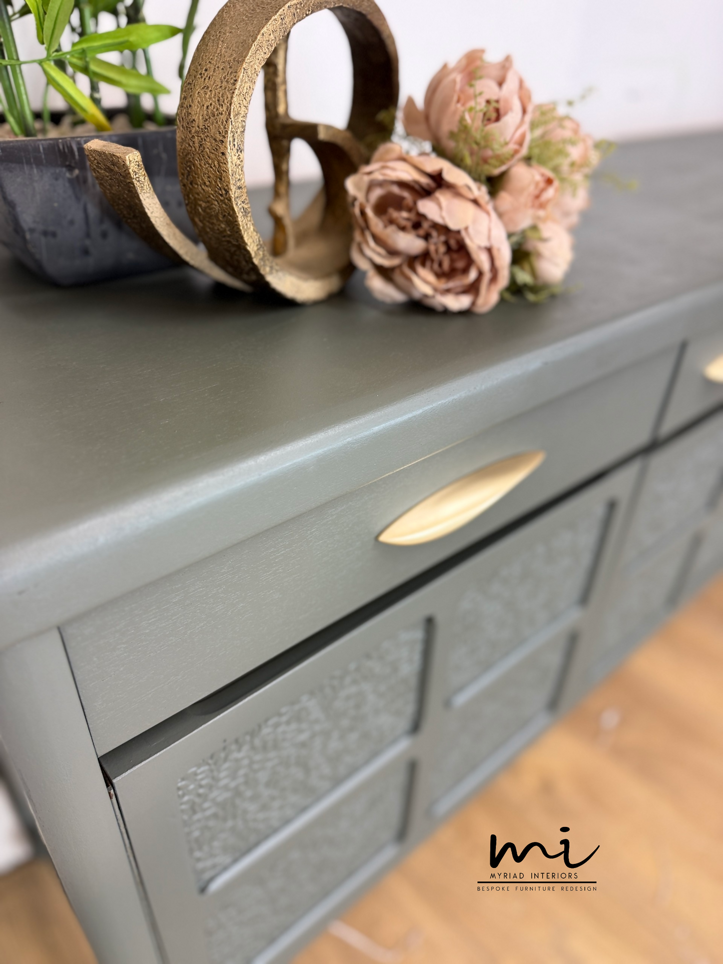 PAINTED TO ORDER Refinished Vintage Large Nathan Sideboard Drinks Cabinet In Deep Dusky Olive Green