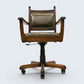 Vintage Wood Bros Old Charm Captains Office Chair Green Hide Leather Swivel Tilt