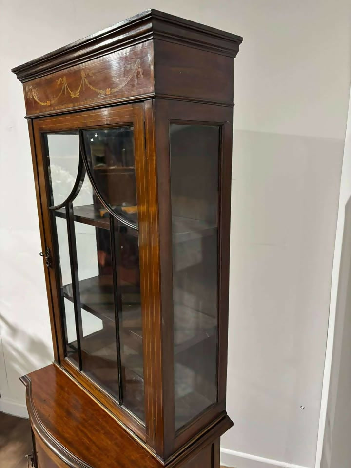 Edwardian Inlaid Mahogany Sheraton Revival Display Cabinet