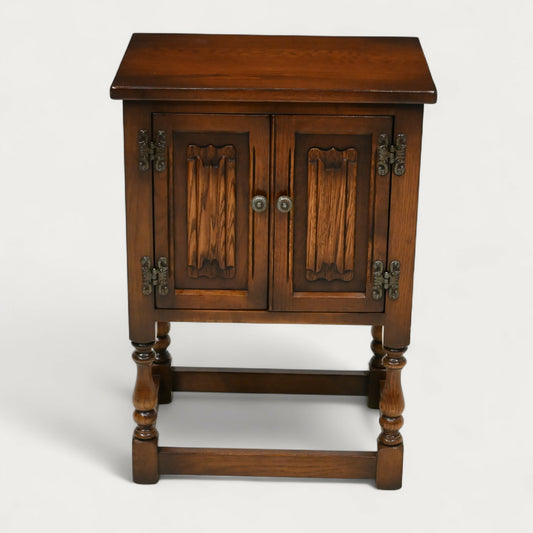 Old Charm Pedestal Cabinet/Cupboard Linenfold Doors Tudor Brown FREE UK DELIVERY. SBR10810/0708E