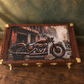Decoupaged trynk.Industrial Motorcycle Coffee Table / Storage Trunk