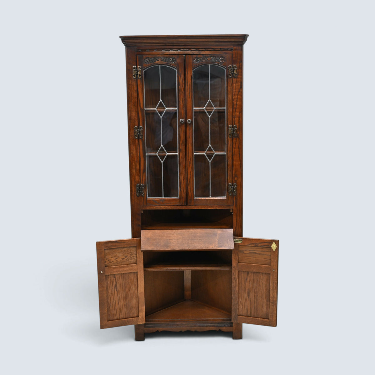 Old Charm Corner Display Cabinet with Leaded Glass Tudor Brown FREE UK Delivery*