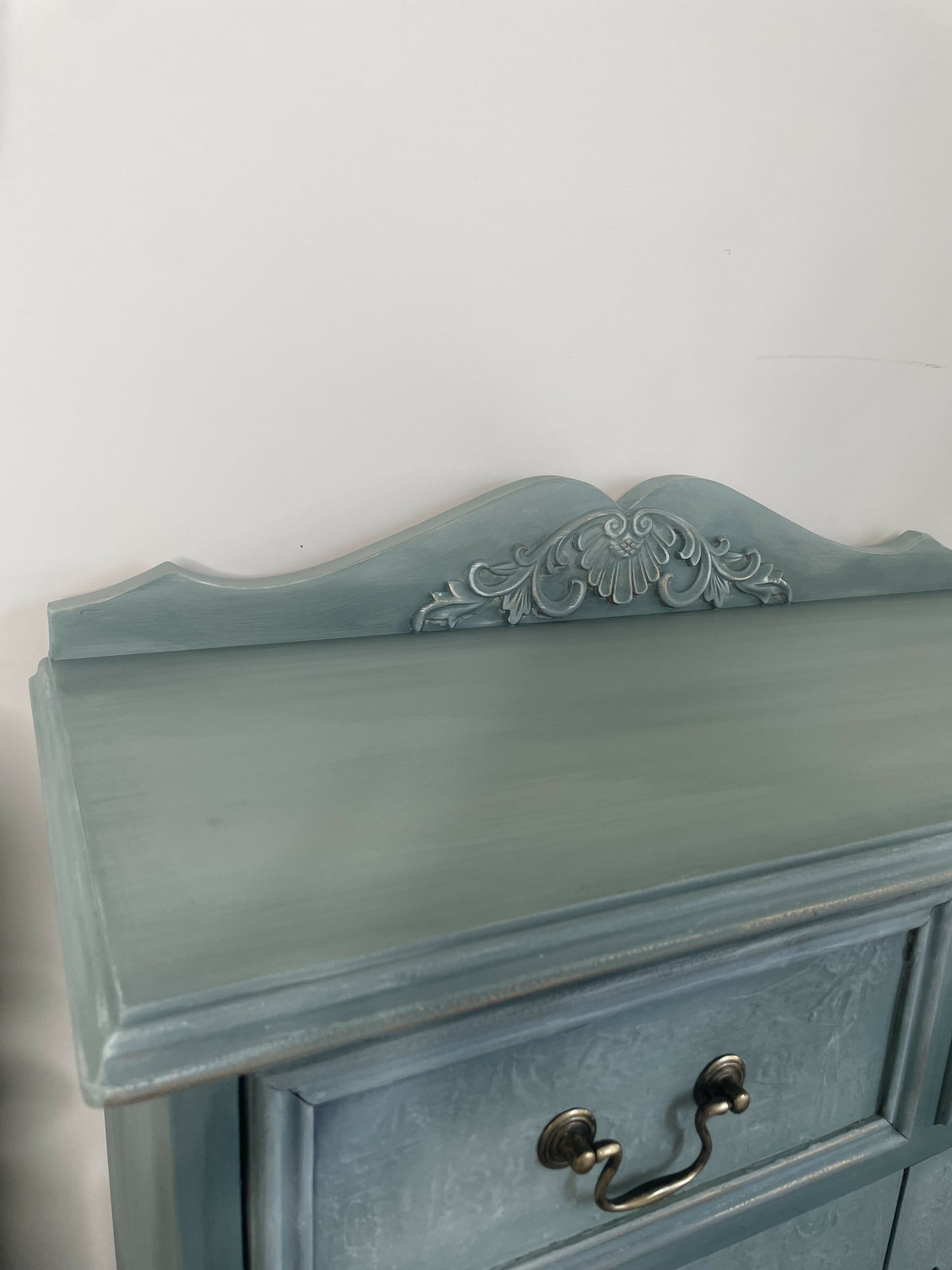 Vintage Solid Pine Cabinet | Hand Painted Duck Egg Blue Cupboard | Floral Decoupage Interior | UK Delivery Included