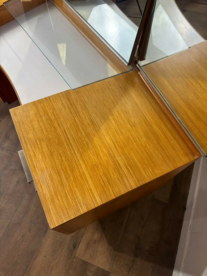 Mid Century Teak Stag Curved Triple Dressing Table