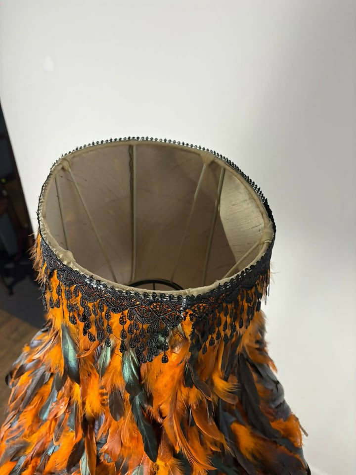 Vintage Barley Twist Standard Lamp with Handmade Feather Shade