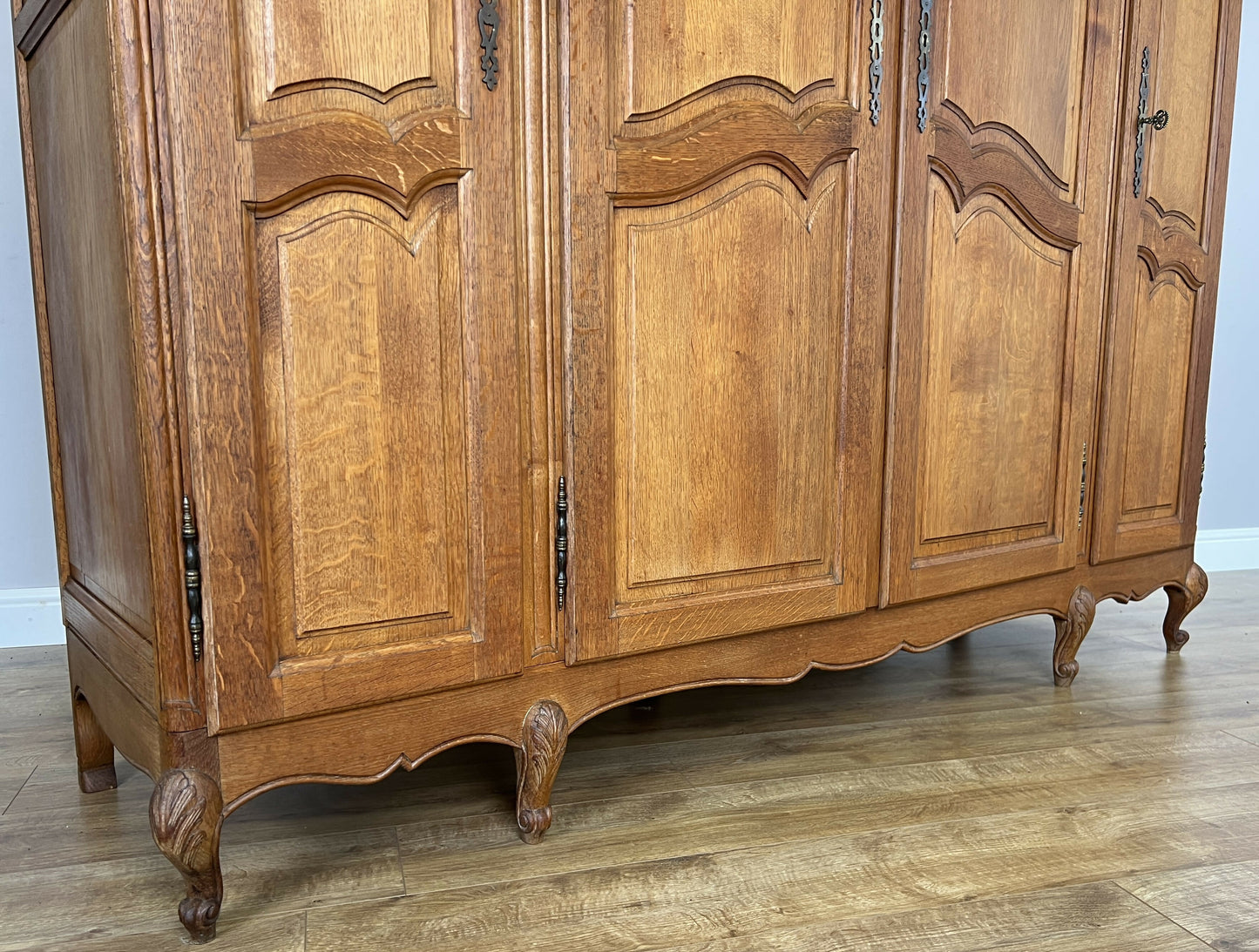 Wardrobe Vintage French Louis XVI Style Four Door Oak Carved Armoire LOT 6412
