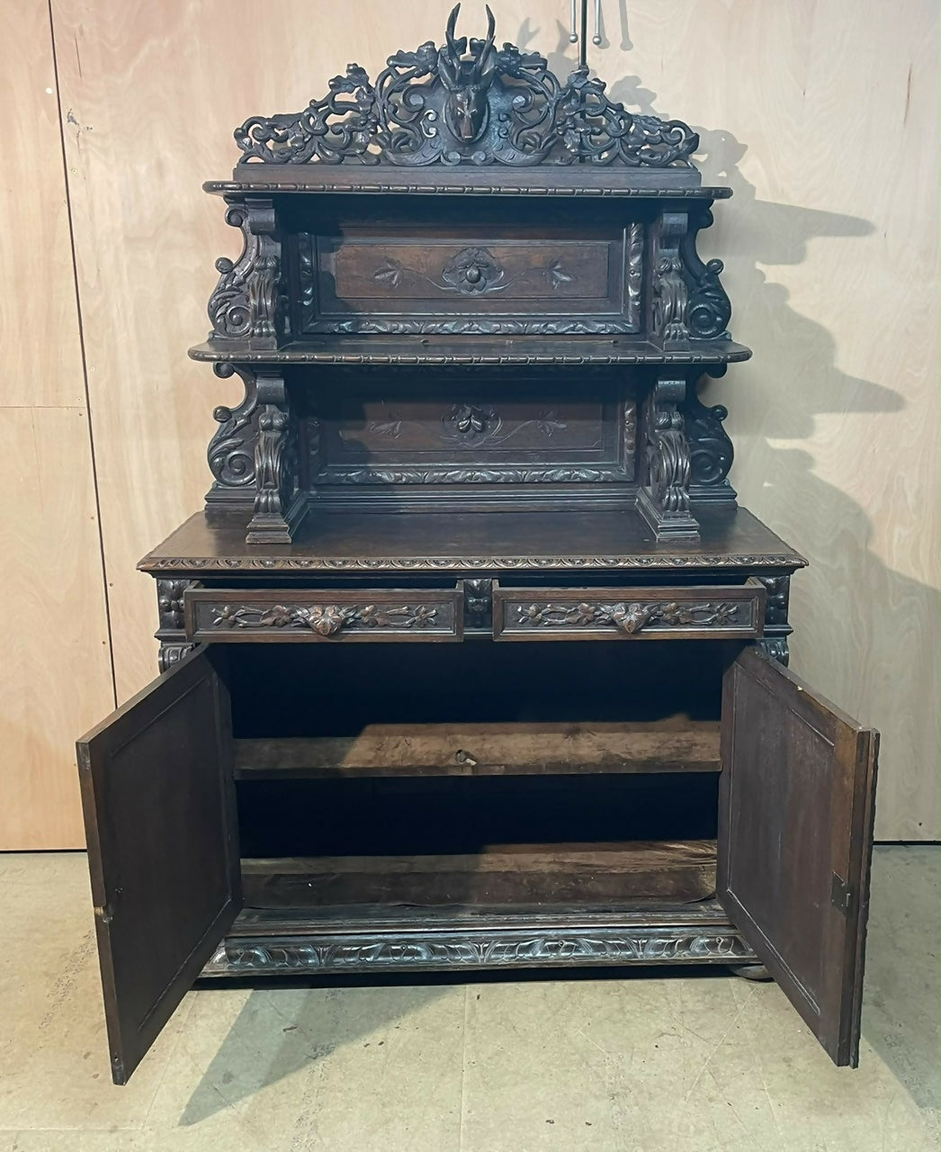 French Carved Oak Hunting Sideboard