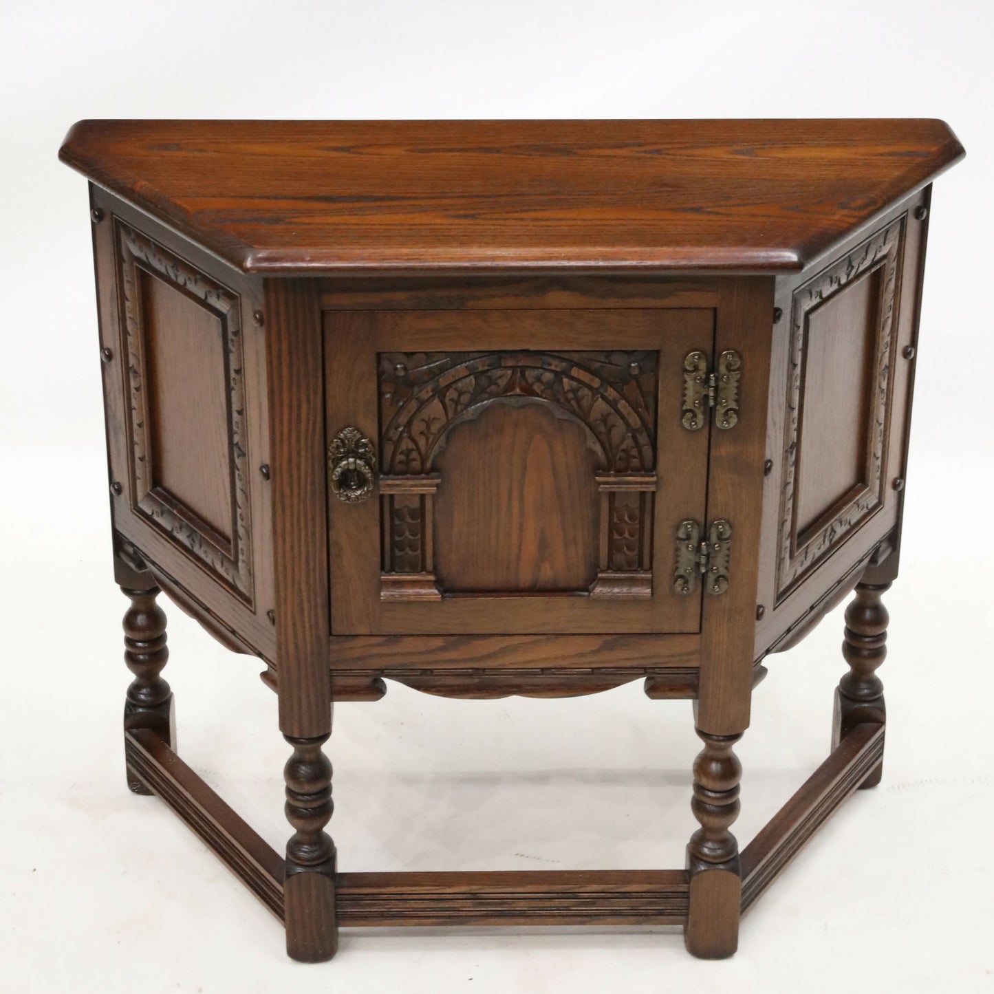 Old Charm Canted Table With Cupboard Finished In Tudor Brown FREE UK Delivery. SBR8978/1004D