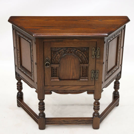 Old Charm Canted Table With Cupboard Finished In Tudor Brown FREE UK Delivery. SBR8978/1004D